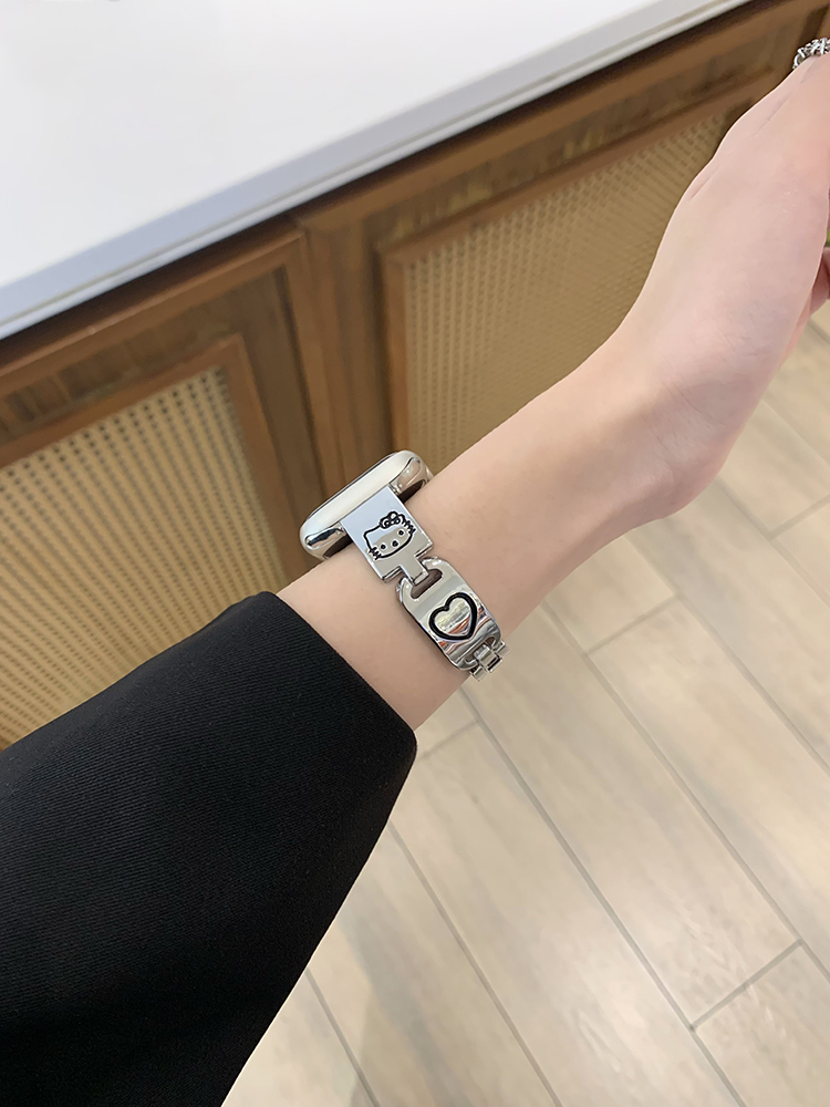 Kitty and Heart Carving Stainless Steel Band