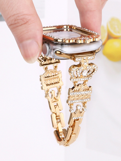 Diamond-encrusted Queen Crown Stainless Steel Band