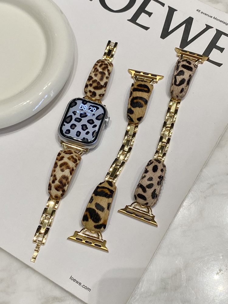 D-shaped Buckle Bracelet Leopard Leather Band