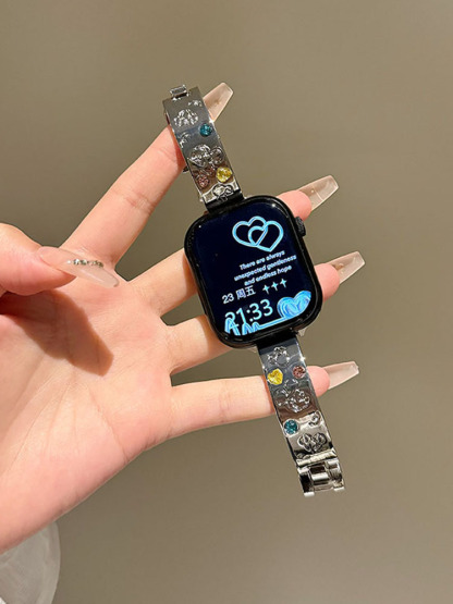 Mickey Engraved Gemstone Bracelet Stainless Steel Band