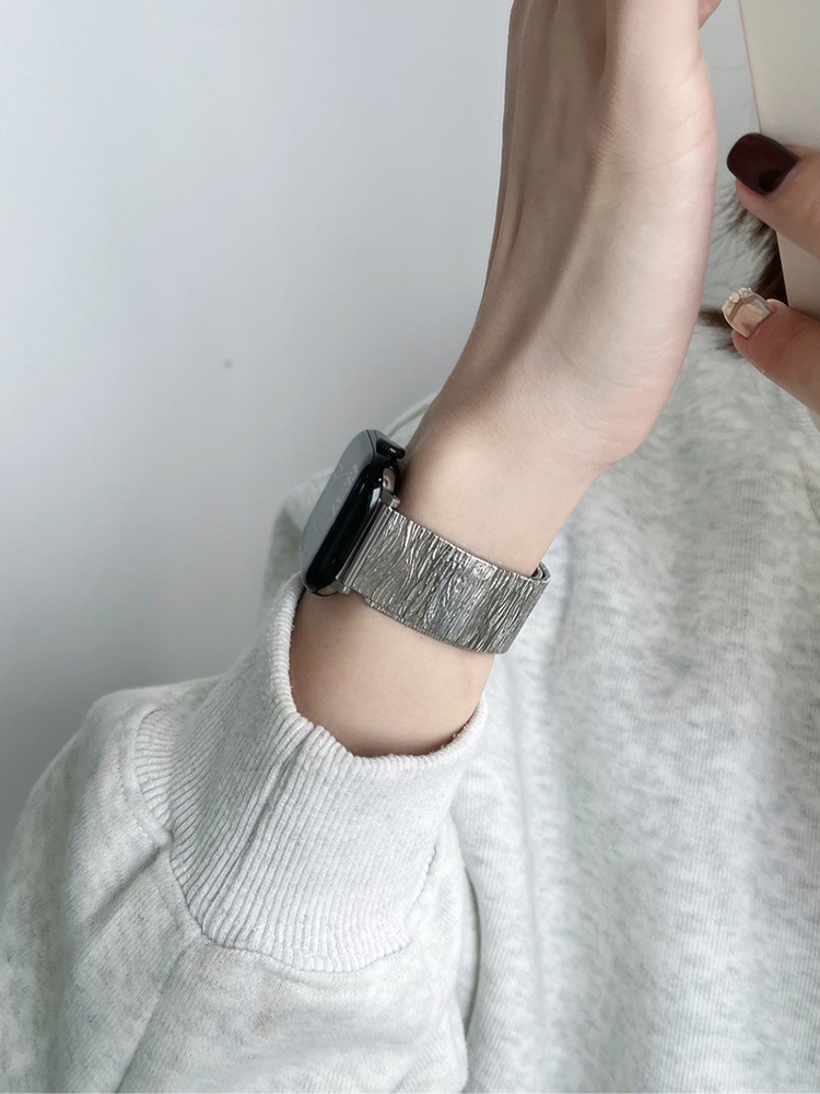 Wave Pattern Folds Stainless Steel Band