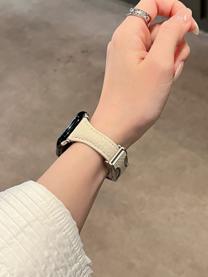 Litchi Pattern H Magnetic Buckle Curve Leather Band