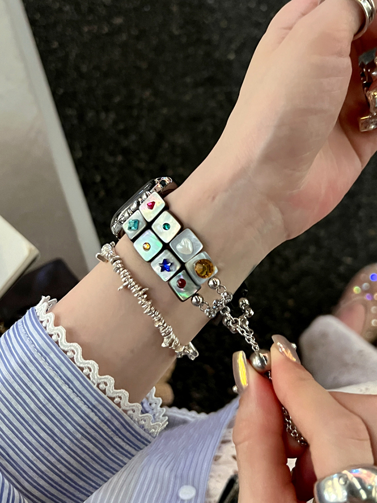 Colored Gemstone Double Chain Stainless Steel Band