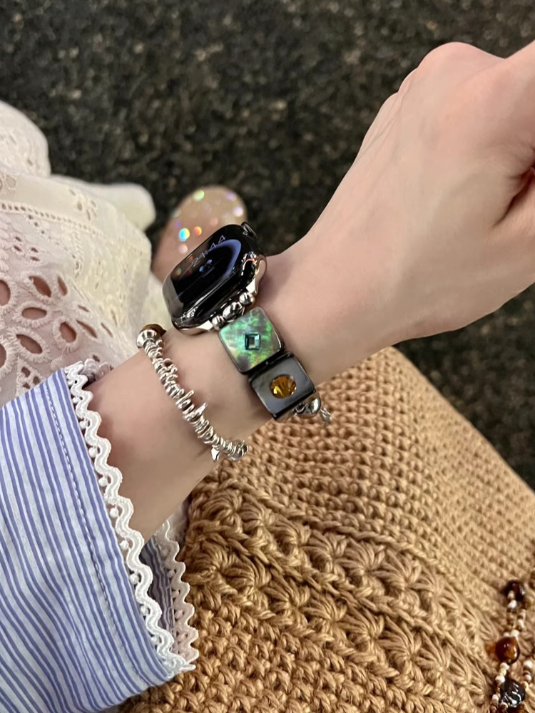 Colored Gemstone Chain Stainless Steel Band