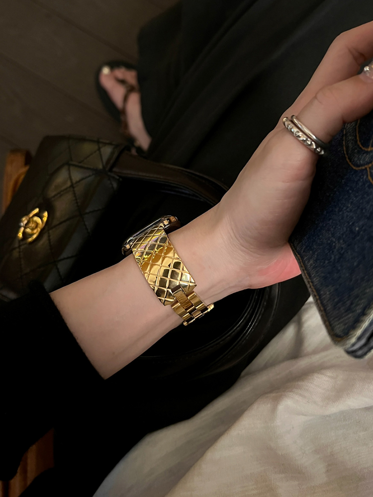 Diamond Check Pattern Bracelet Stainless Steel Band