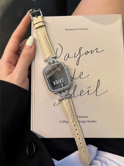 Diamond D-shaped Buckle Crocodile Pattern Leather Band