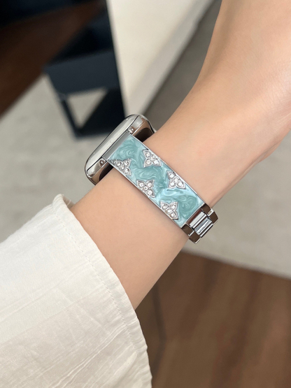 Diamond Clover Quicksand Effect Stainless Steel Band