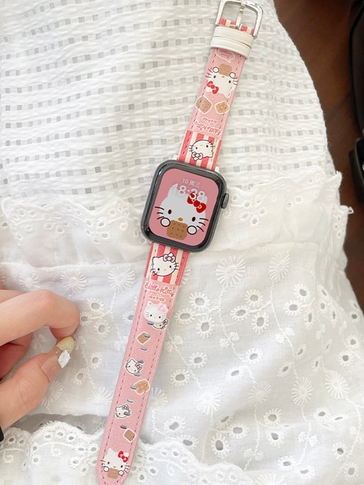 Kitty Eating Cookies Graffiti Leather Band