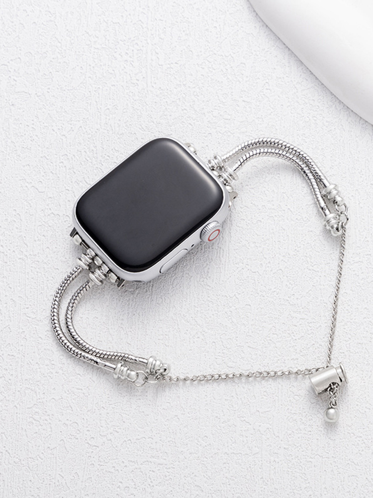 Double Chain Beaded Bracelet Stainless Steel Band