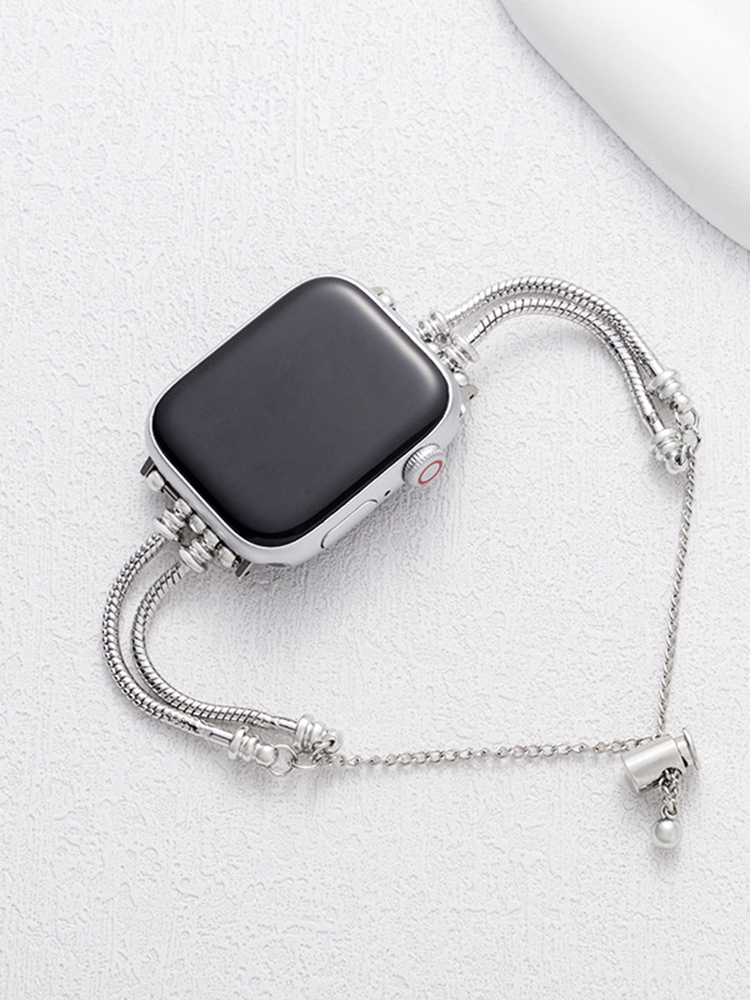 Double Chain Beaded Bracelet Stainless Steel Band