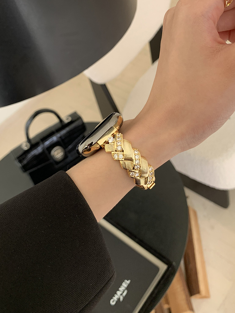 Zircon Woven Pattern Bracelet Stainless Steel Band