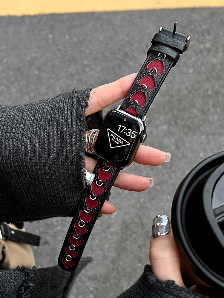 Red Hearts Leather Band