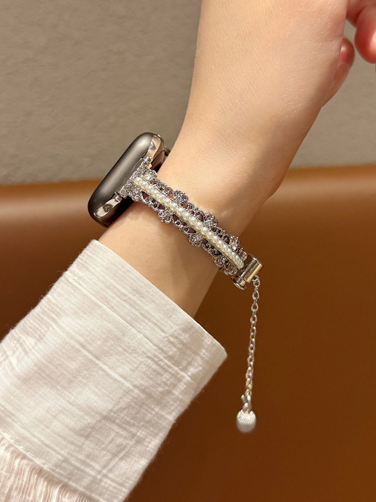 Flower Diamonds with Pearls Stainless Steel Band