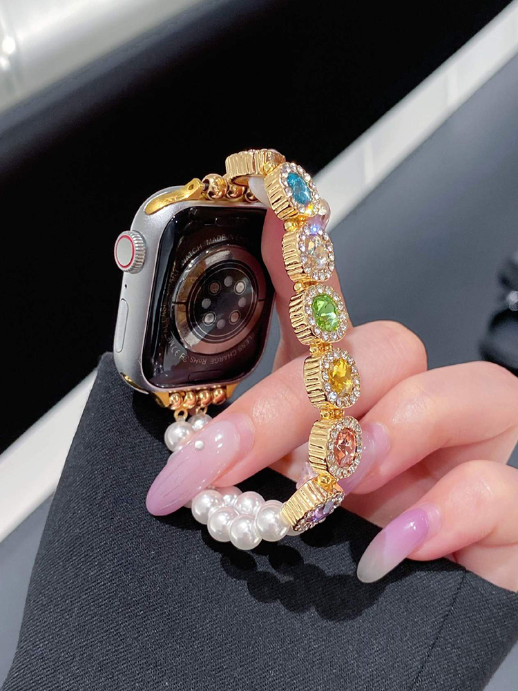 Pearl with Colorful Diamonds Metal Band for Apple Watch
