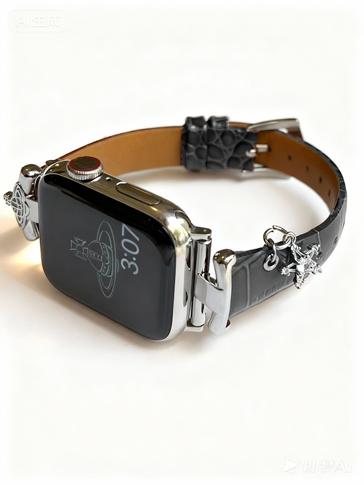 Heart-shaped Birthstone Charm Leather Band for Apple Watch