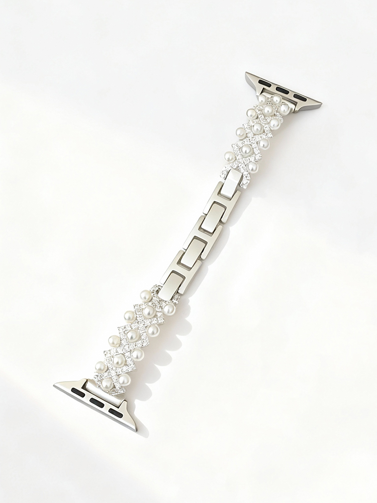 Pearls Cross-set with Diamonds Metal Band for Apple Watch