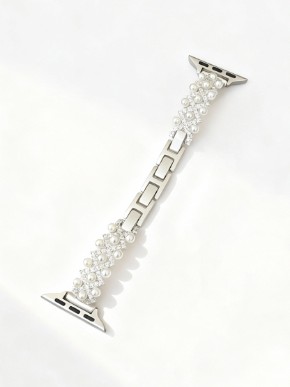 Pearls Cross-set with Diamonds Metal Band for Apple Watch
