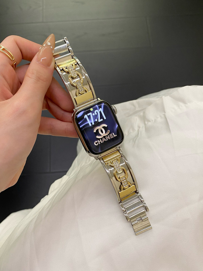 Double-Loop Diamond-Set Metal Band for Apple Watch