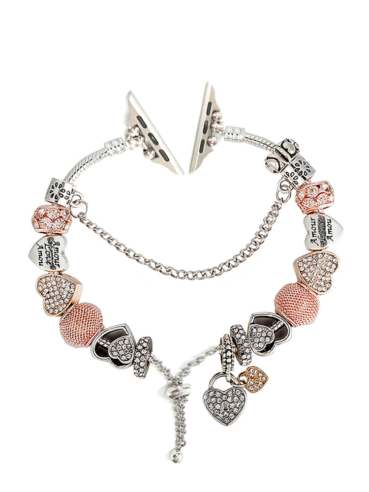 Love Concentric Lock Beaded Bracelet Stainless Steel Band