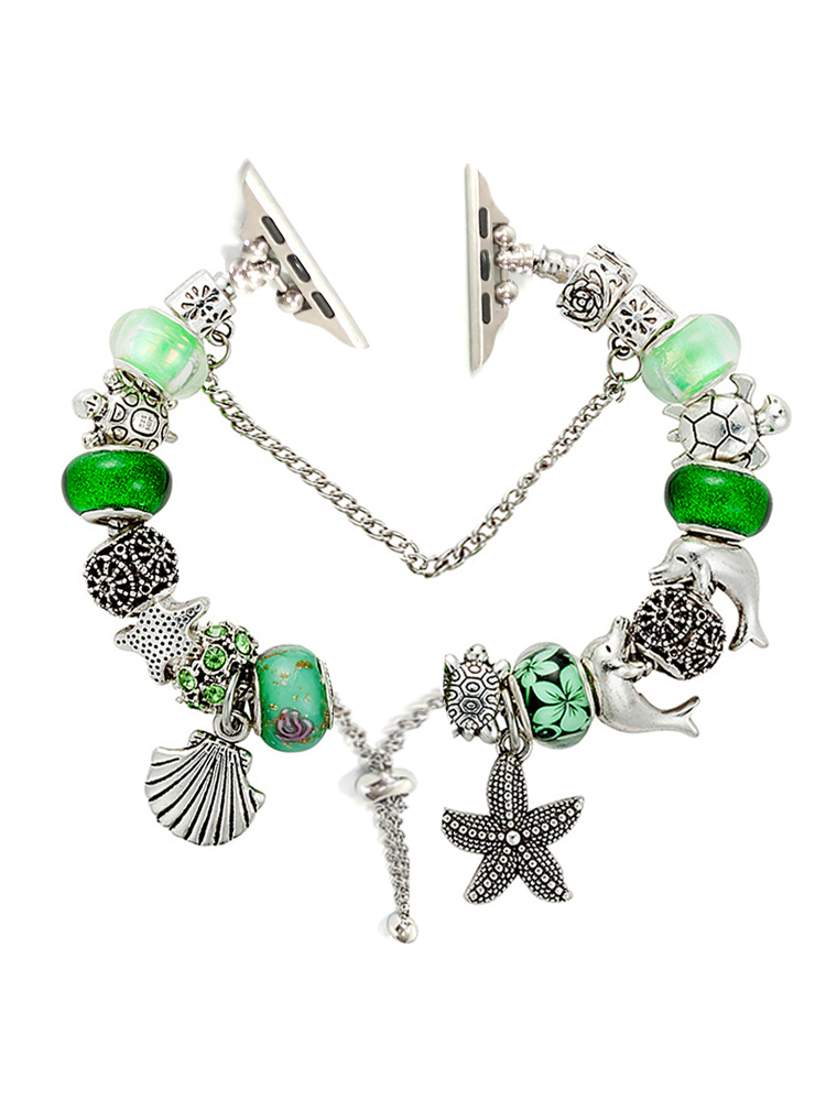 Dolphins and Shells Beaded Bracelet Stainless Steel Band