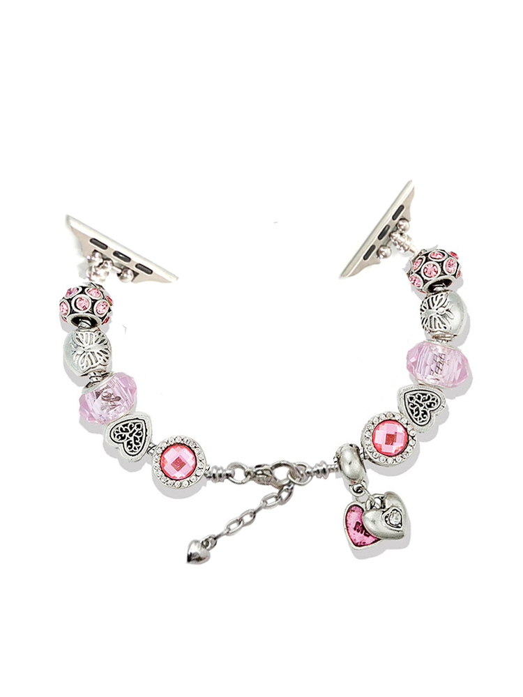Pink Two-petal Heart Crystal Beaded Band