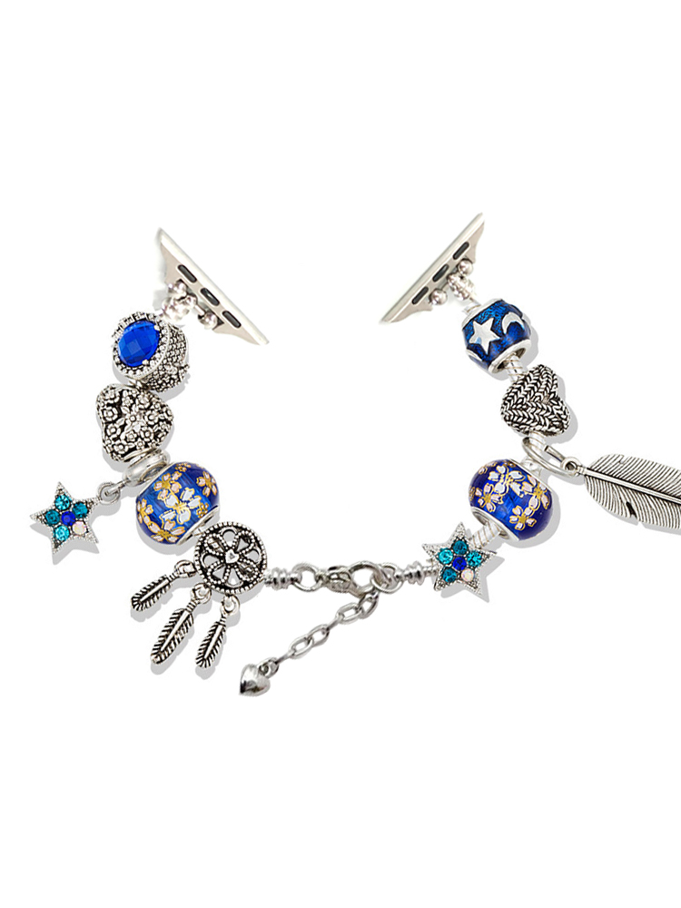 Blue Beads Feather Crystal Beaded Band