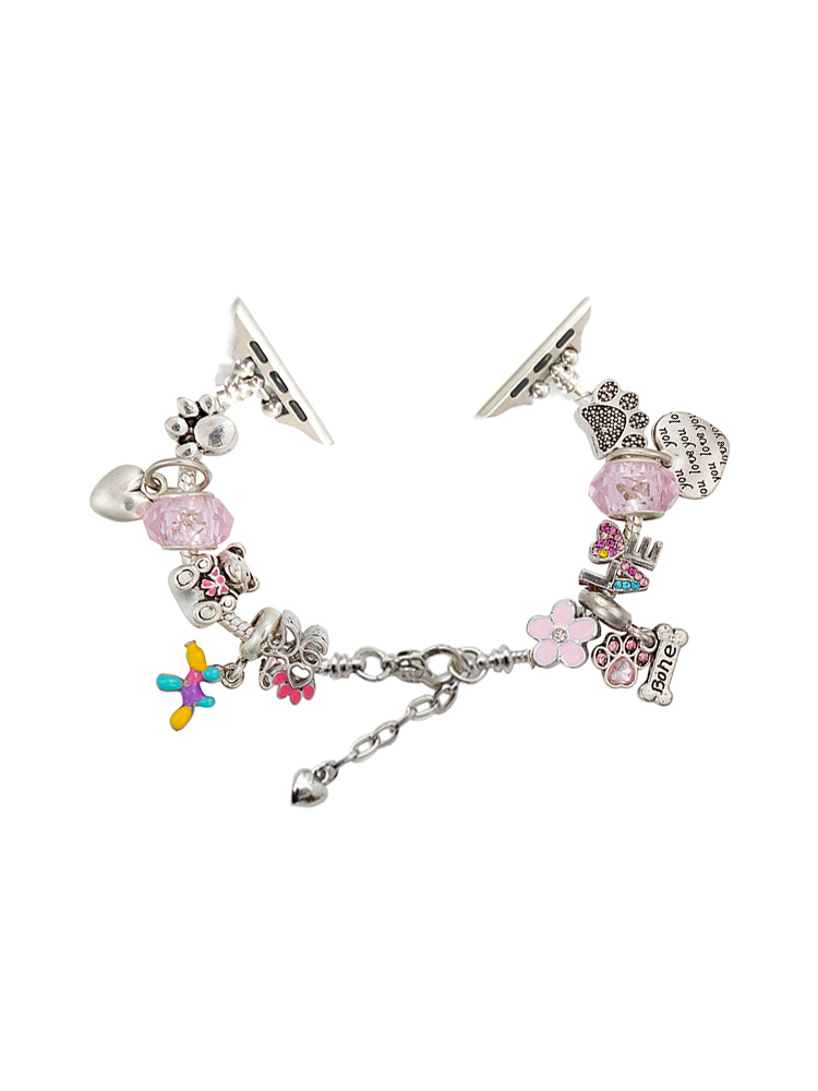 Pink Paw Crystal Beaded Band