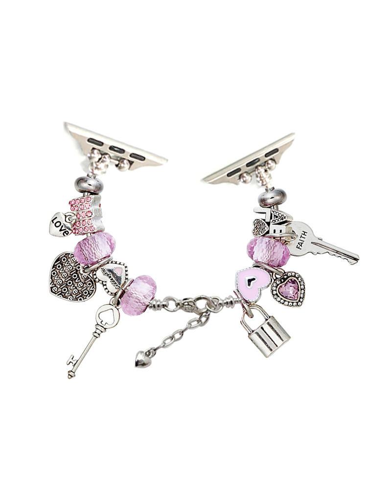 Pink Key and Lock Crystal Beaded Band