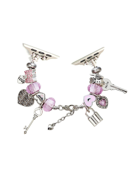 Pink Key and Lock Crystal Beaded Band