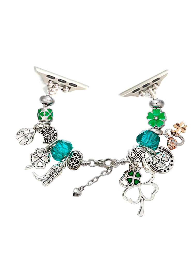 Green Four Leaf Clover Crystal Beaded Band
