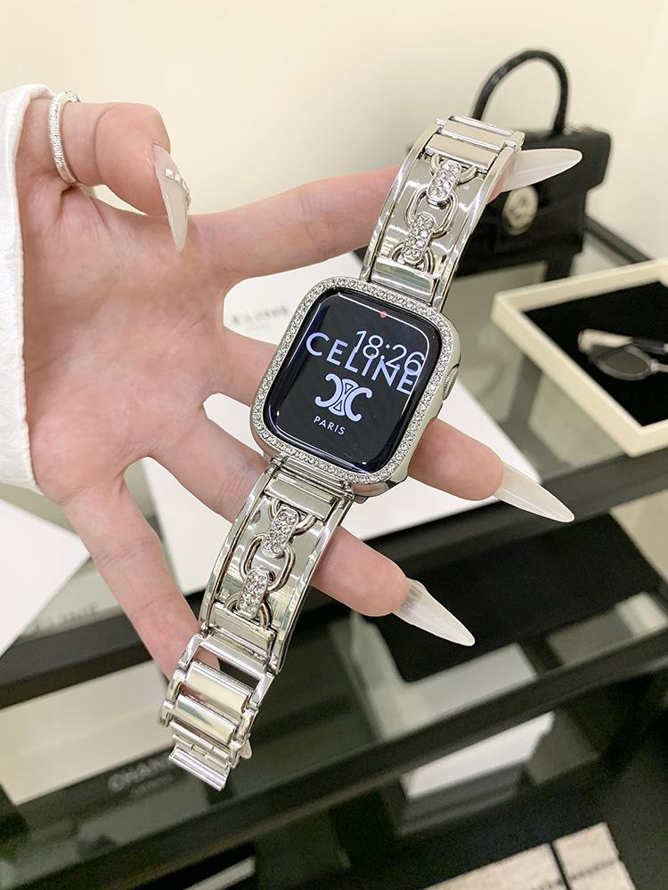 Double-Loop Diamond-Set Metal Band for Apple Watch