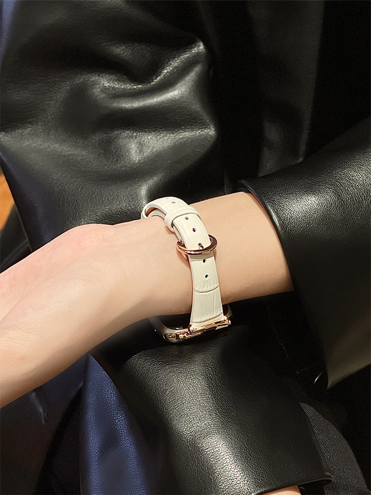 Saturn Buckle Bamboo Pattern Leather Band