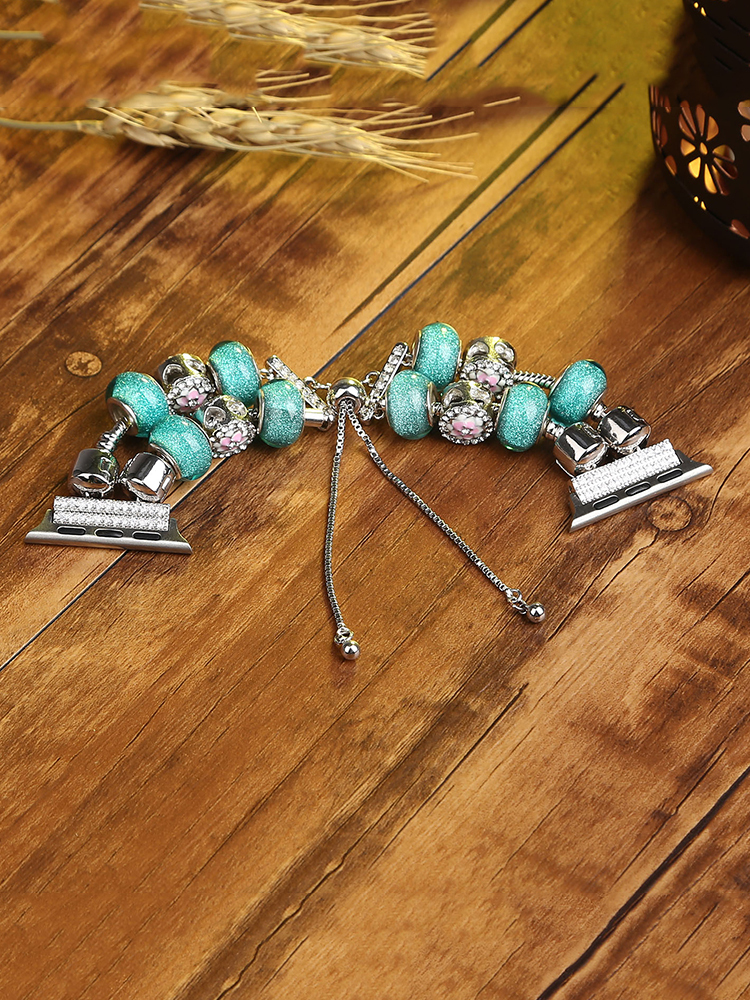 Double Row Beaded Bracelet Stainless Steel Band