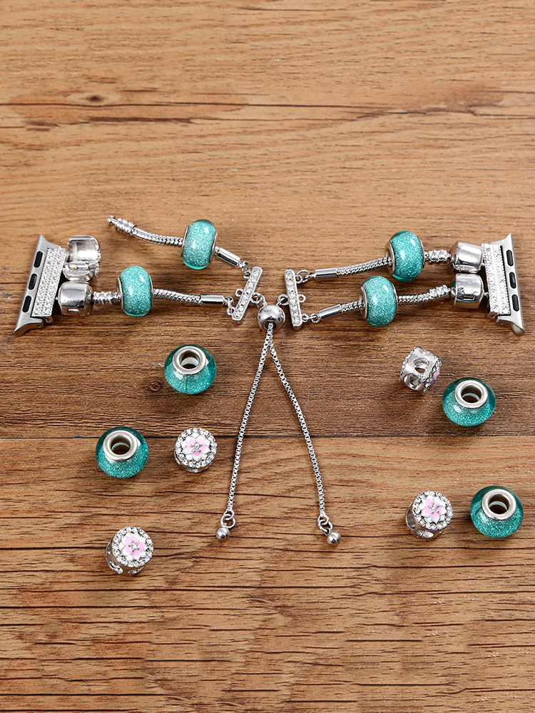 Double Row Beaded Bracelet Stainless Steel Band