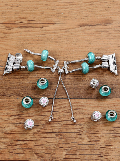 Double Row Beaded Bracelet Stainless Steel Band