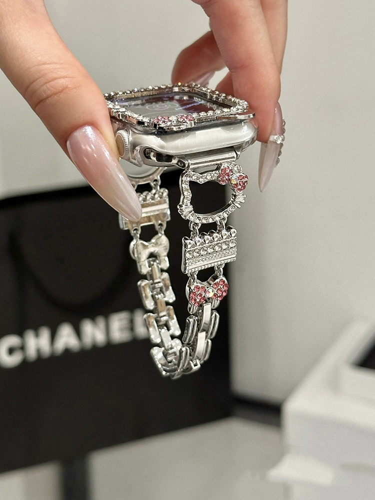 Diamond-encrusted Kitty Stainless Steel Band