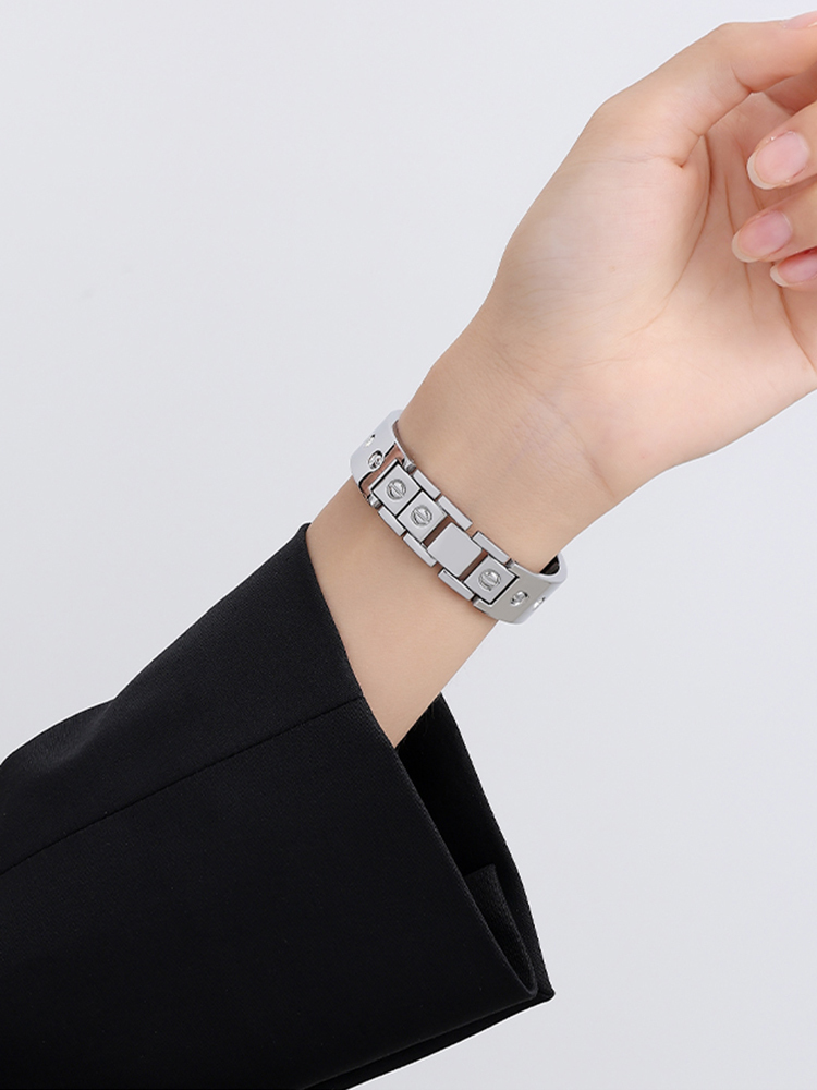 Screw with Rhinestones Bracelet Stainless Steel Band