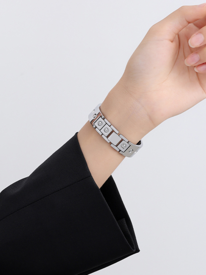 Screw with Rhinestones Bracelet Stainless Steel Band