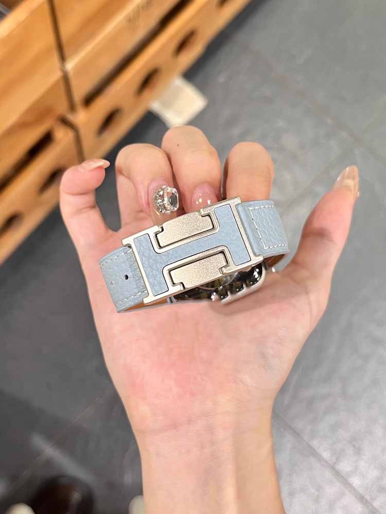 Litchi Pattern H Magnetic Buckle Leather Band