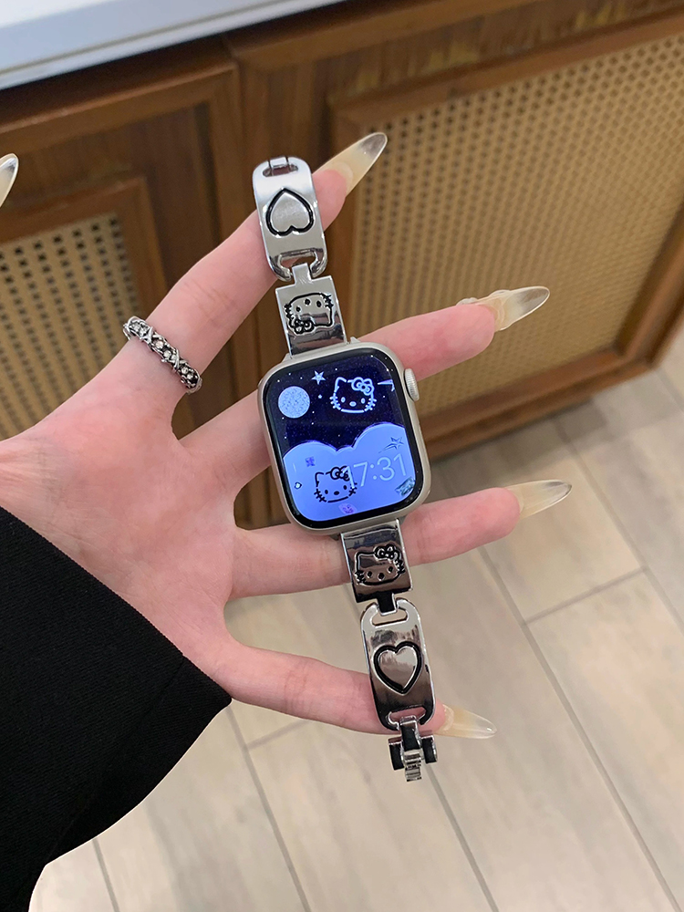 Kitty and Heart Carving Stainless Steel Band