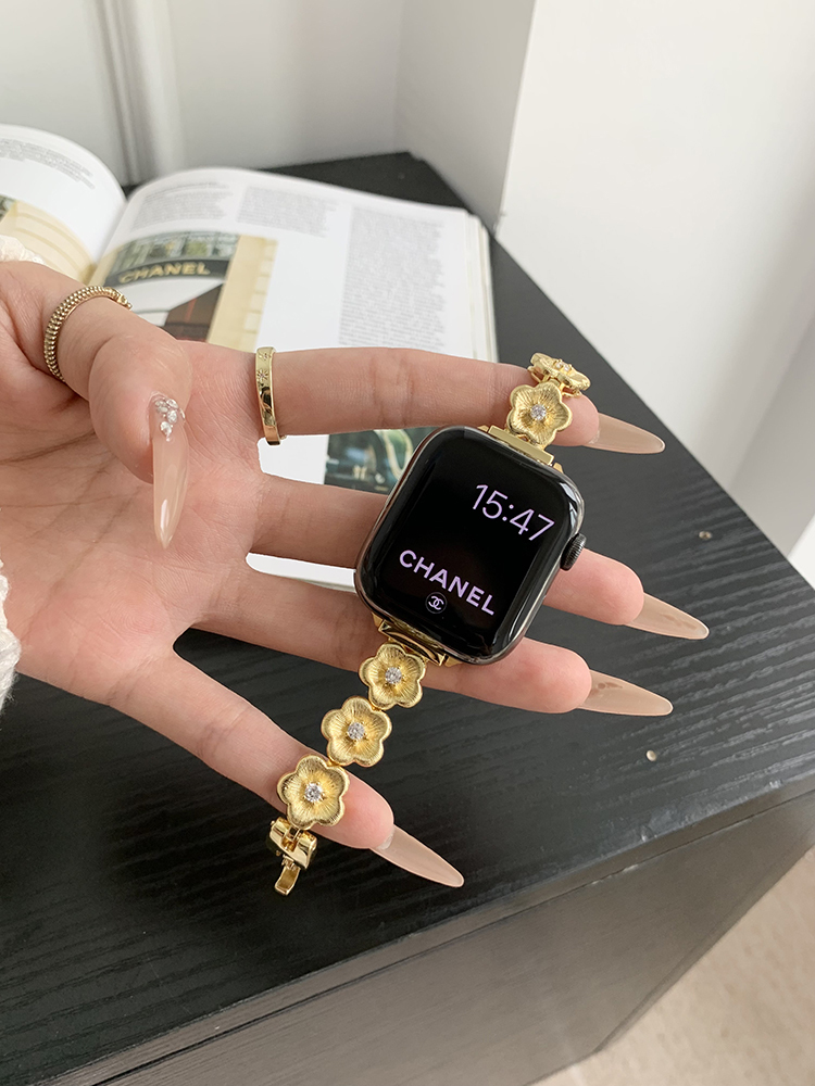 Diamond-encrusted Stamens Stainless Steel Band