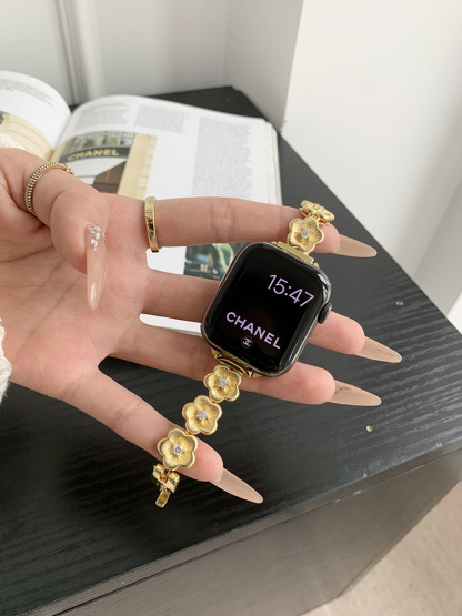 Diamond-encrusted Stamens Stainless Steel Band