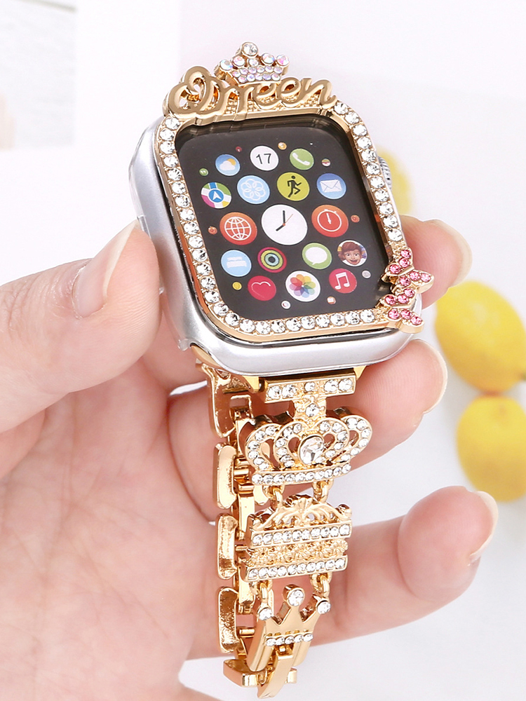 Diamond-encrusted Queen Crown Stainless Steel Band