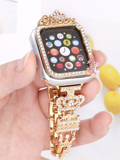 Diamond-encrusted Queen Crown Stainless Steel Band