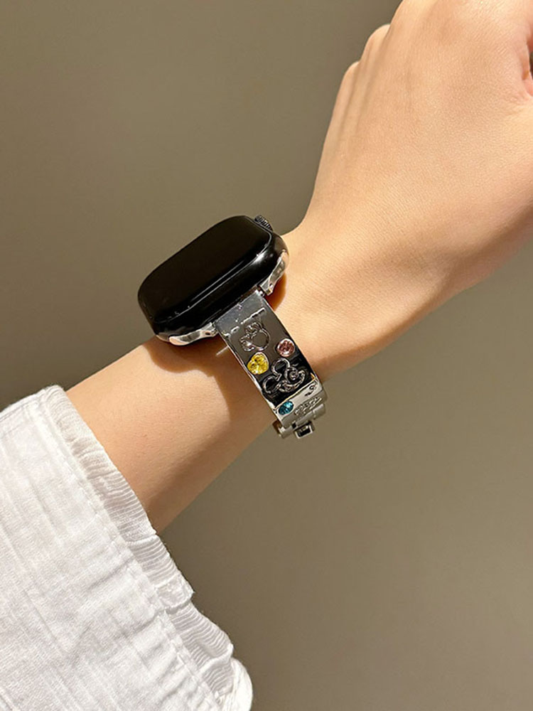 Mickey Engraved Gemstone Bracelet Stainless Steel Band