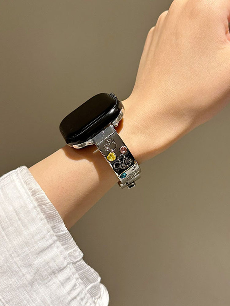 Mickey Engraved Gemstone Bracelet Stainless Steel Band