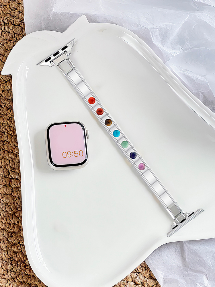 Meditation Natural Seven Color Agate Modular Charm Bracelet Band