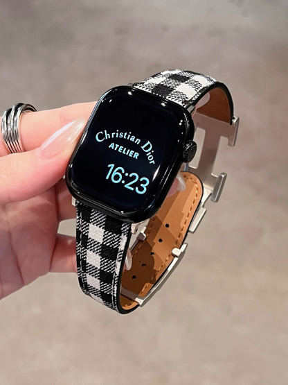 Plaid Pattern H Magnetic Buckle Leather Band