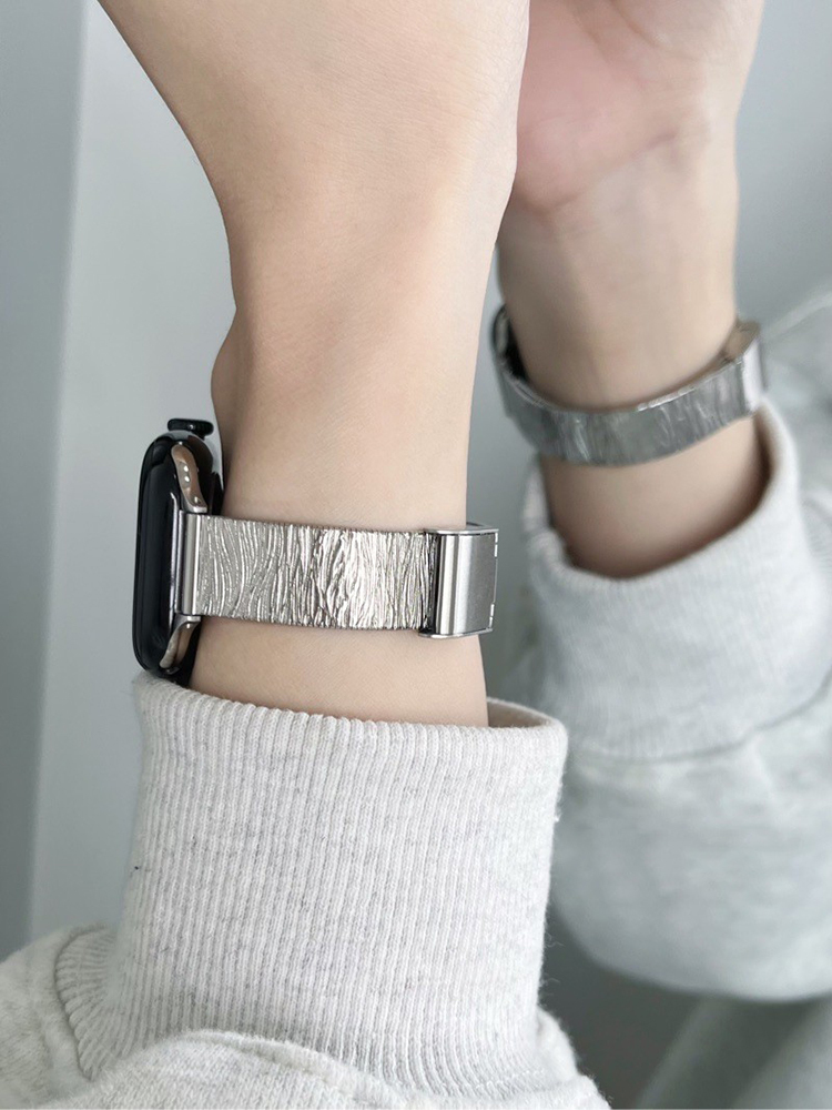 Wave Pattern Folds Stainless Steel Band