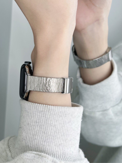 Wave Pattern Folds Stainless Steel Band